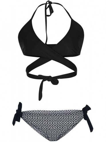 Tops Women High Waist Bikini Push Up Bikinis Print Swimsuit Female Beachwear Swimwear - A-black - CZ1962GAW8M $11.68