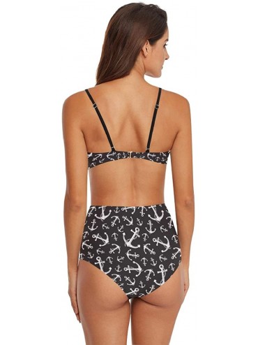 Sets Womens Tropical Palm Tree and Leaf Print 2 Piece Swimsuits High Waisted Bathing Suits Bikini Set - Sea Style Nautical An...