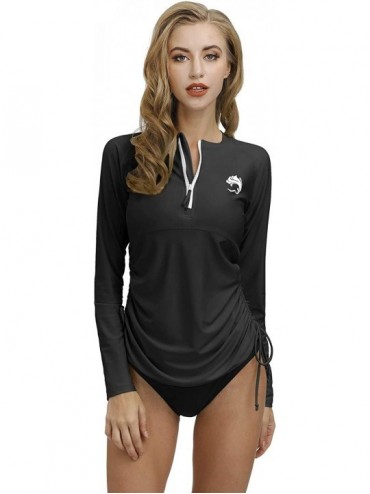 Rash Guards Women's UV Sun Protection 1/4 Zip Long Sleeve Rash Guard Swim Shirt - Black - CA18RNS4KKA $21.50