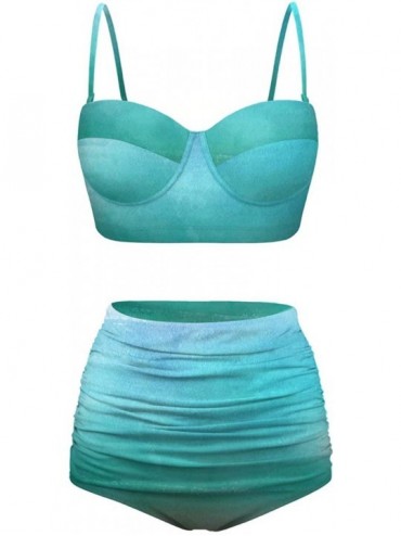 Tankinis Women's Retro Summer Bright Floral Print Funny Swimsuits High Waisted Bikini Set - Gradation - CO196SRMDO0 $67.30