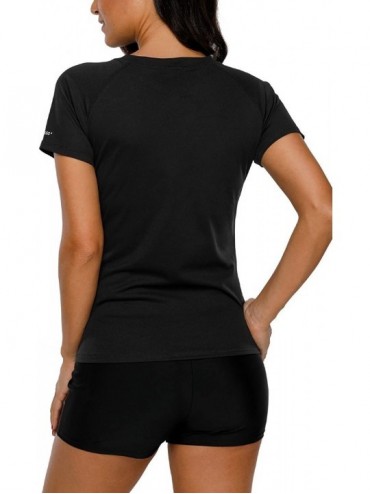 Rash Guards Women's UPF 50+ Rashguard Short Sleeve Sports Outdoors Performance T-Shirt - Black - CA18HKQ4SKD $12.47