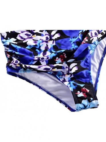 Sets Women's High Waist Bikini Crop Flounce Two Piece Swimsuits Flowy Bathing Suit - Blue With Flower - CR19CA7O7R6 $25.35