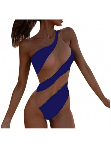 One-Pieces Women Cheeky Colorblock Patchwork One Piece Stripe Bikini One Shoulder Plus Size Swimwear Swimsuit Beachwear Orang...