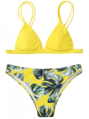 Sets Swimsuits for Women Swimwear Bikini Set Print Leaves Push Up Padded Swimsuit Beachwear Two Piece Bathing Suits Yellow - ...