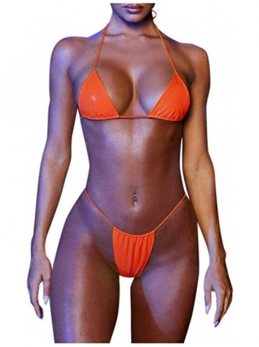 Sets Womens Sexy Triangle Bikini Set Brazilian Microkini 2 PC Cheeky Halter Clear Straps Bikini Swimsuit Bathing Suit - C-lea...