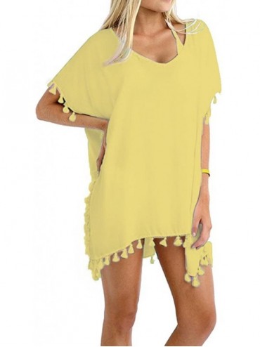 Cover-Ups Women's Stylish Chiffon Tassel Beachwear Bikini Swimsuit Cover up - C-yellow - C018DC2LW9M $28.58