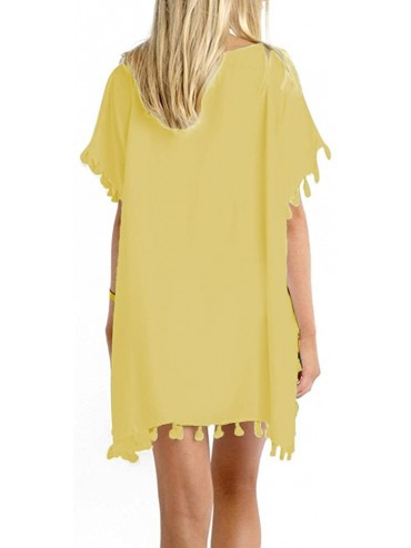 Cover-Ups Women's Stylish Chiffon Tassel Beachwear Bikini Swimsuit Cover up - C-yellow - C018DC2LW9M $28.58