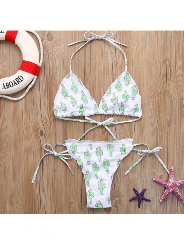 Sets Women Bikini Sets Two Piece Swimsuits Cactus Print Swimwear Bathing Suit Beachwear - White - CA18O2D09DA $15.85