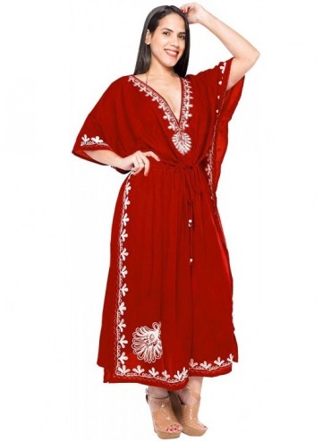 Cover-Ups Women's Maxi Kaftan Swimsuit Cover Ups Night Casual Dress Hand Batik - Red_n711 - CI12NURBOQ9 $29.01
