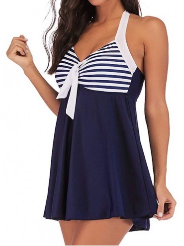 Racing New Swimsuit!! Women Plus Size Striped Tankini Swimjupmsuit Swimsuit Beachwear Padded Swimwear - Dark Blue - CG1906SXY...