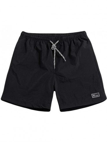 Racing Men's Sport Shorts- Solid Drawstring Elastic Waist Side Pockets Workout Fast Drying Beach Trunks Pants - Black - CI18U...