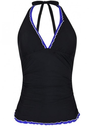 Tops Women's Tankini Swimsuits Top V Neck Halter Swimwear Ruffle Swim Top - Black - CZ18OQN78HG $42.48