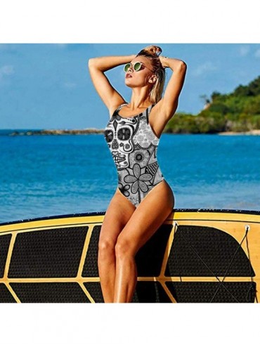 Racing Women's One Piece Swimsuits for Women Athletic Training Cute Shiba Inu Glasses Dog Black White Doodle Sugar Skull - CB...