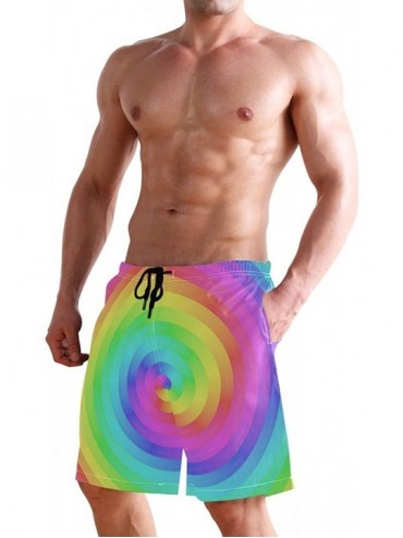 Board Shorts Mens Surfing Shorts Pirate Ship On Stormy Sea Swim Trunks Shorts - Rainbow Spiral - CR192OM7IKL $21.88