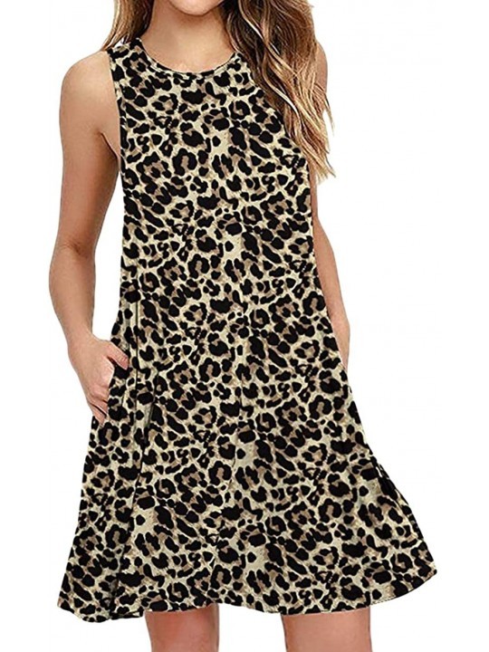 Cover-Ups Womens Sleeveless Summer Beach Dress T Shirt Simple Loose Sundress with Pockets Plus Size S-3XL - Z-big Leopard - C...