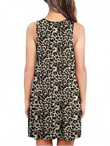 Cover-Ups Womens Sleeveless Summer Beach Dress T Shirt Simple Loose Sundress with Pockets Plus Size S-3XL - Z-big Leopard - C...