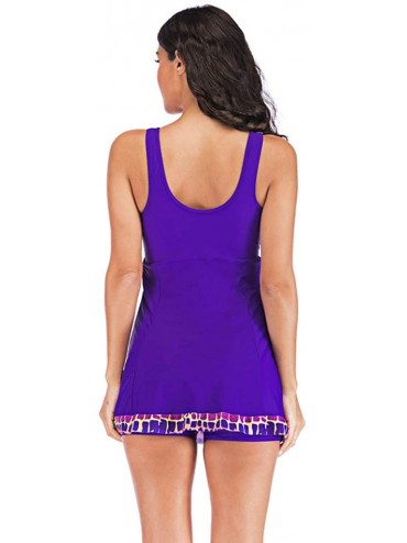 Racing Women Plus Size Bathing Suit Swimsuits Printed Ruffle Athletic Tankini Tummy Control Beachwear Padded Swimwear Purple ...