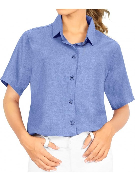 Cover-Ups Womens Relaxed Hawaiian Shirt Short Sleeve Blouse Tops Shirt Hand Paint - Blue Safari_aa200 - C818N7O0MS5 $37.57