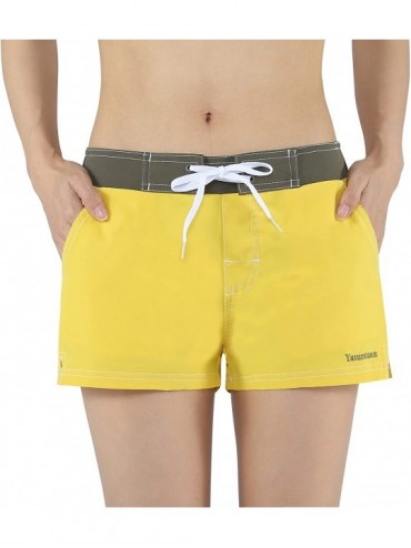 Tankinis Women Board Shorts Swimwear Trunks Sports Quick Dry Swim Bottom with Inner Liner - Yellow - C518R59C4YZ $39.75