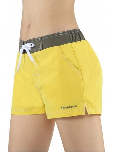 Tankinis Women Board Shorts Swimwear Trunks Sports Quick Dry Swim Bottom with Inner Liner - Yellow - C518R59C4YZ $23.54