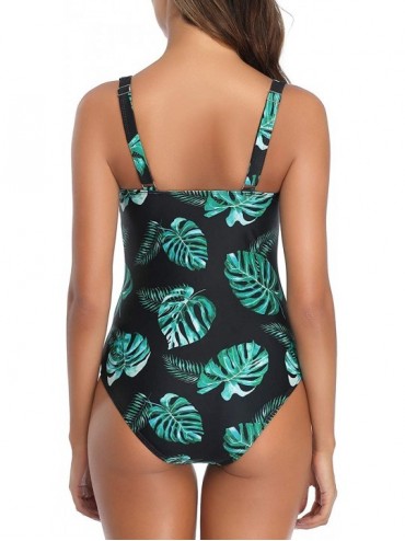 One-Pieces Women Tummy Control Swimsuit One Piece Bathing Suits Ruched Vintage Swimwear - Green Leaf - CK1939RL7T7 $29.48