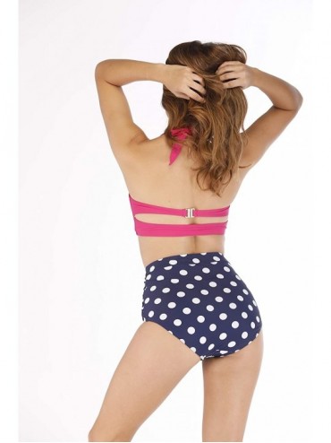 Sets Women Vintage Polka Dot Halter High Waisted Bikini Swimsuit Set - Rose Red-navy Dot - CF18OL9ADID $44.89