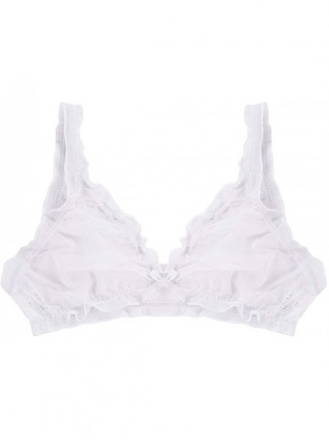 Tops Womens Sheer Mesh See Through Triangle Bralette Frilly Lace Bikini Wire-Free Unlined Bra Top - White - CA18UC94WMO $12.68