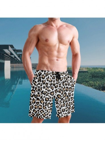Trunks Leopard Animal Skin Print Men's Swim Trunks Quick Dry Shorts with Pockets - CP199282N58 $27.91