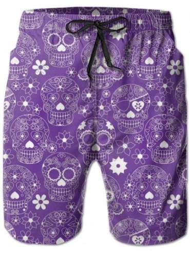 Trunks Mens Swim Trunks Quick Dry Suits Summer Holiday Beach Shorts Purple Floral Sugar Skull-M - Purple Floral Sugar Skull -...