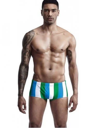 Briefs Mens Low Rise Sexy Surfing Boxer Brief Swimwear - 90807 Green/Blue/White - C618UA9Z7T7 $40.92