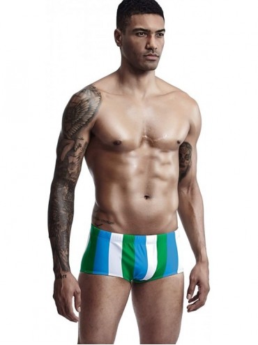 Briefs Mens Low Rise Sexy Surfing Boxer Brief Swimwear - 90807 Green/Blue/White - C618UA9Z7T7 $23.38