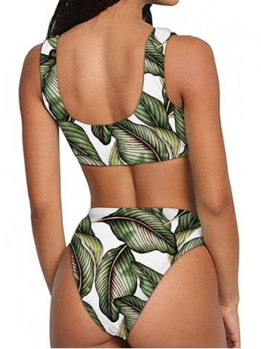 Sets Fashion Printed Swimsuits Crop Scoop Top High Waist Sporty 2 Piece Bikinis for Women - Pattern 1 - CV18R5T0EH3 $26.47