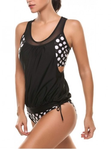 Tankinis Women's 2 Piece Swimsuit Printed Tankini Set Swimwear Bathing Suits - 2-black - CP18SISRO8L $24.61