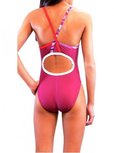 Racing Girl's/Women's Color Block Thin Strap One Piece Swimsuit - Maroon Combo - CV1833I5YTQ $21.59