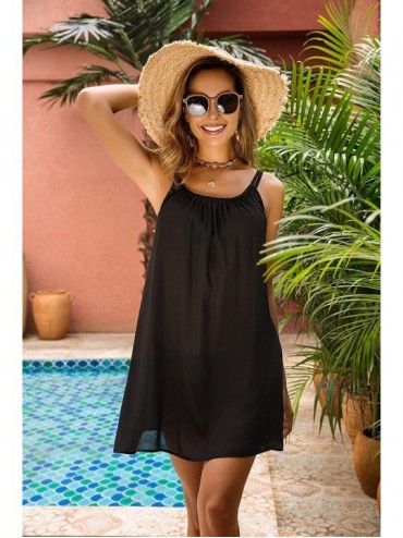 Cover-Ups Women's Cover Up Chiffon Swimsuit Beach Dress Bikini Cover Ups Summer Beachwear - Black - C118R4WDADU $16.10