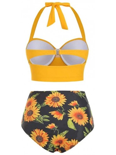 Cover-Ups Womens Two Piece Swimsuits High Waist Vintage Retro Bikini Set Sunflower Printed Bottom Bathing Suits Underwired To...