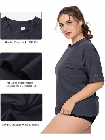 Rash Guards Womens Plus Size Long Sleeve Rash Guard Top Zipper Swimsuit Swim Shirt - Grey(solid) - CH184YLUUST $20.64