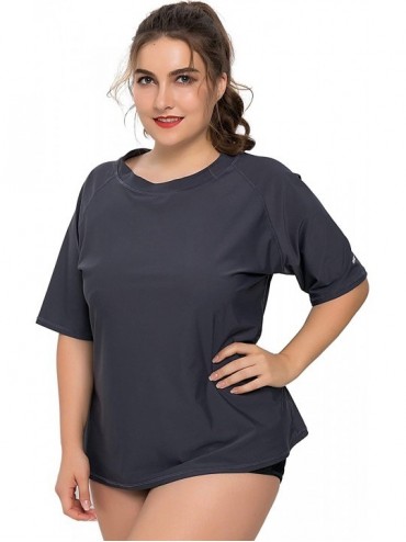 Rash Guards Womens Plus Size Long Sleeve Rash Guard Top Zipper Swimsuit Swim Shirt - Grey(solid) - CH184YLUUST $20.64