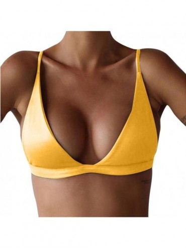 Tankinis Women Thong Swimwear Ladies Sexy Brazilian Bikini Bottoms Bathing Trunks - Yellow Bikini Top - CI18EIGW5OQ $19.84