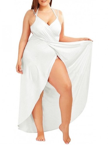 Cover-Ups Plus Size Spaghetti Strap Cover Up Beach Backless Wrap Long Dress - White - C118CUTUMT3 $21.44
