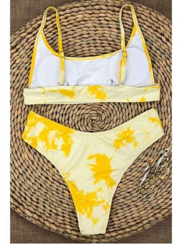 Sets Women's Tie Dye Bikini Set Two Piece Swimsuit Cheeky Bathing Suit - Yellow - CF190X50XRI $14.20