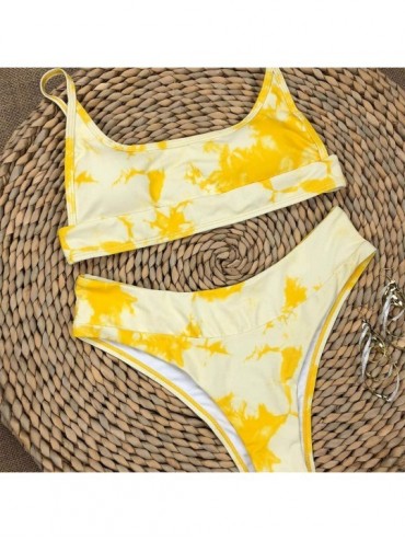 Sets Women's Tie Dye Bikini Set Two Piece Swimsuit Cheeky Bathing Suit - Yellow - CF190X50XRI $14.20