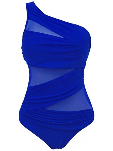 One-Pieces Womens One Piece Swimsuit Mesh Swimwear Solid Bathing Suit - Blue - CL17YRM8KX3 $51.52
