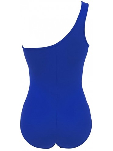 One-Pieces Womens One Piece Swimsuit Mesh Swimwear Solid Bathing Suit - Blue - CL17YRM8KX3 $24.00