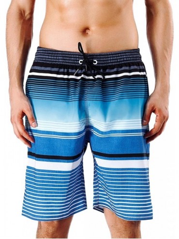 Board Shorts Men's Swim Trunks - Blue Stripe 1 - C818O2H3NT2 $34.51