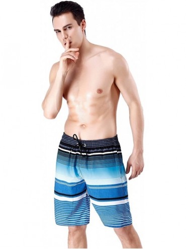 Board Shorts Men's Swim Trunks - Blue Stripe 1 - C818O2H3NT2 $17.02