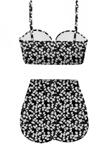 Sets Women's Retro Summer Bright Floral Print Funny Swimsuits High Waisted Bikini Set - Black+white-1 - CK196ST77WU $43.07