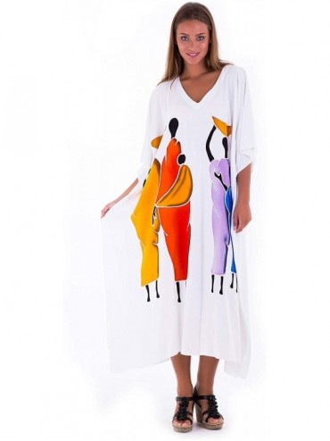 Cover-Ups Womens Long Kaftan Dress Beach Maxi Cover Up Casual Plus Size Dresses Coverup - Wanderers Design White - CT12N0K70U...
