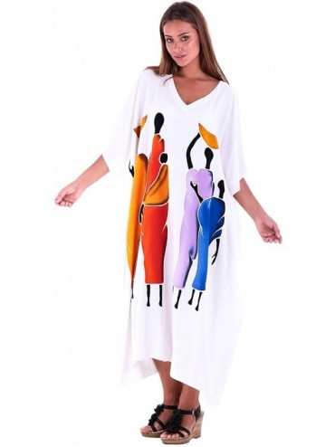 Cover-Ups Womens Long Kaftan Dress Beach Maxi Cover Up Casual Plus Size Dresses Coverup - Wanderers Design White - CT12N0K70U...