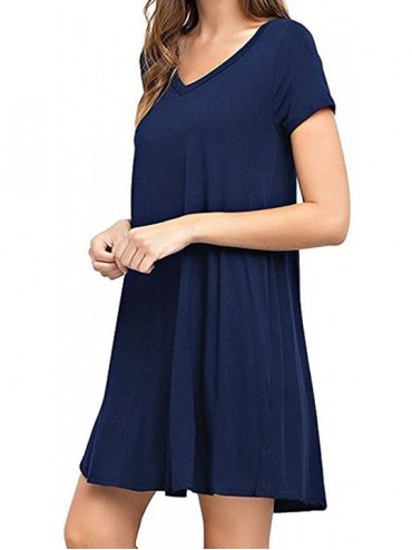 Cover-Ups Women Summer Casual Solid Plain Pocket T Shirt Loose Dress- Women's Loose Solid Color Casual Pocket Skirt- Women's ...